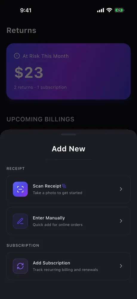 Return Track add new item flow