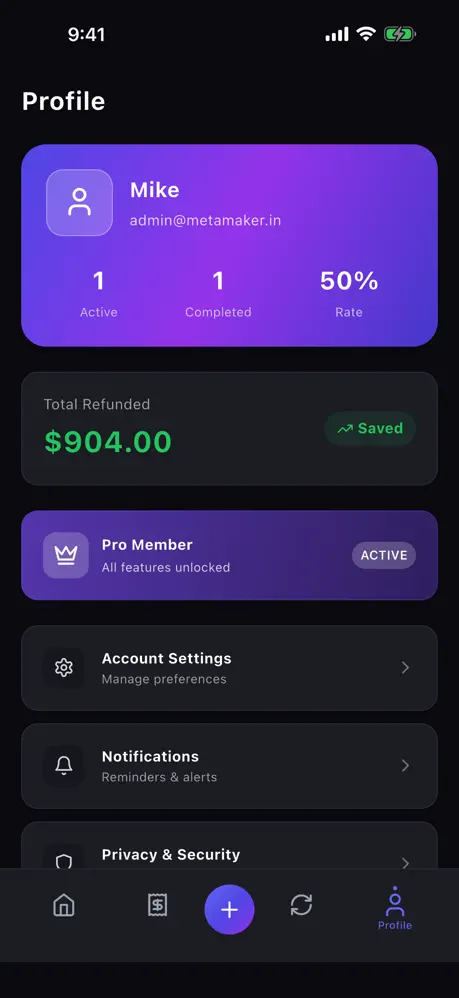 Return Track subscription details screen